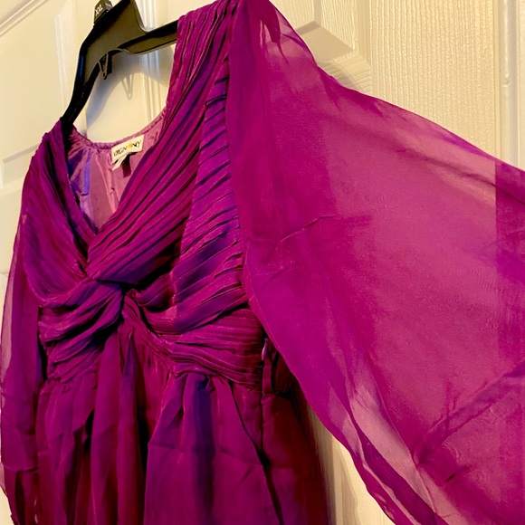 Chiffon Baby Doll Bubble Hem Mini Dress 3/4 Puff Sleeve in Purple NWT MED - Picture 6 of 16